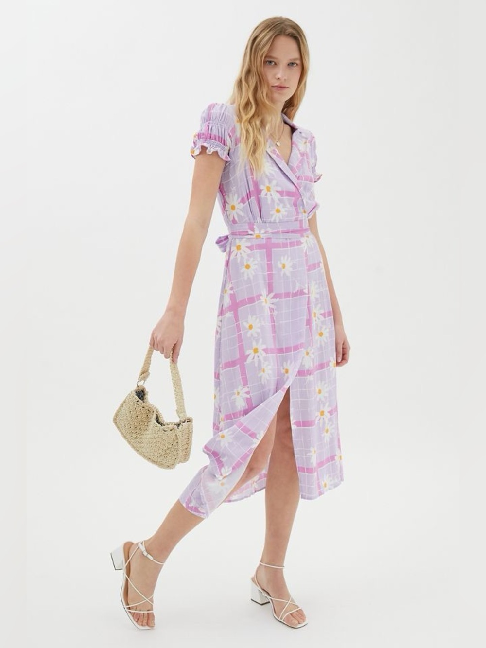 UO Lavender Daisy Wrap Midi Dress
